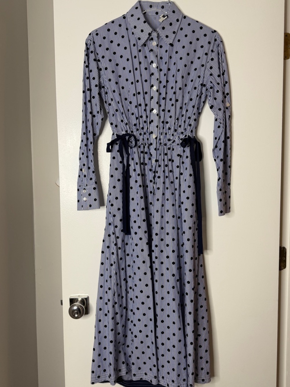 Jason Wu Blue and Black Polka Dot Long Sleeve Shirt Dress